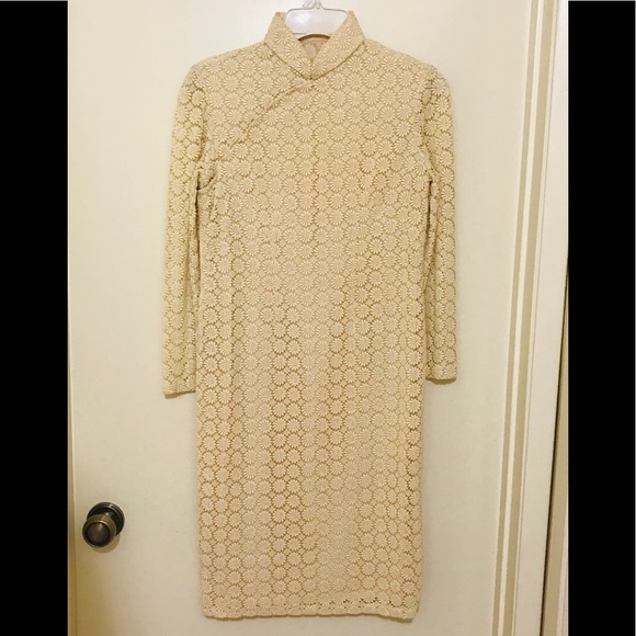 Vintage Dresses & Skirts - Vintage Handmade Cream Lace Cheongsam Dress
